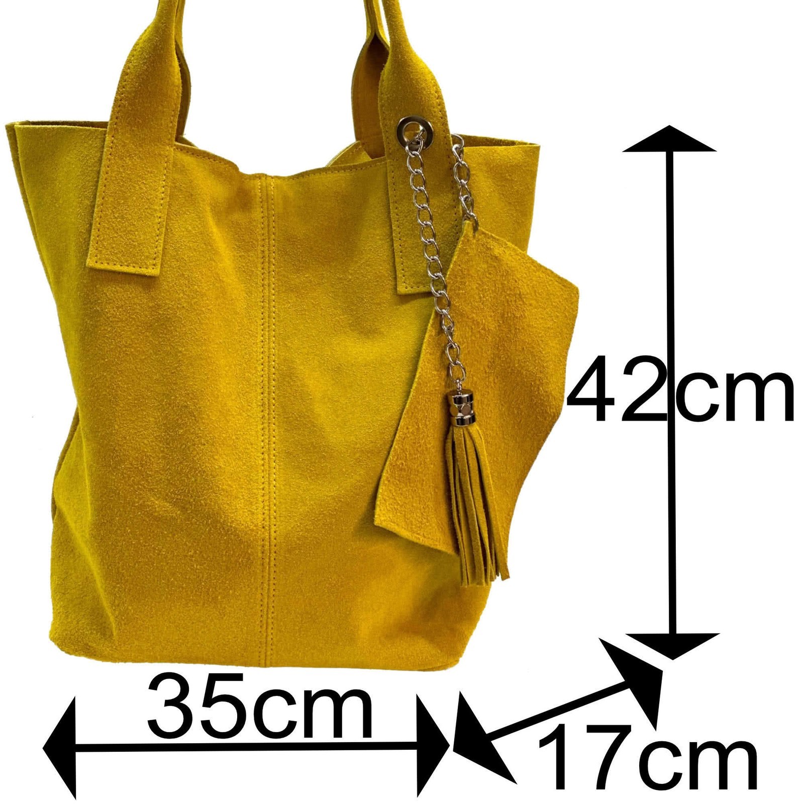 Women’s Suede Shopper Bag, Large Shoulder Bag with Tassel, Genuine Leather,…