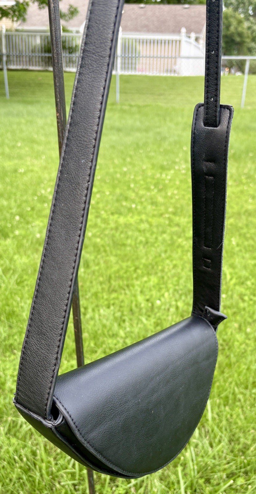BCBGMAXAZRIA Black Vegan Leather Half Moon Asymetrical Bag – Crossbody