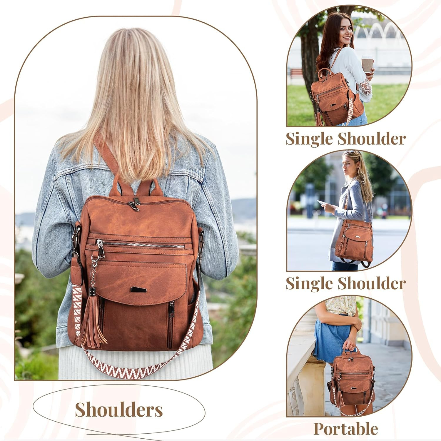 PU Leather Backpack Purse for Women | Fashion Tassel Ladies Purse Backpack Handb