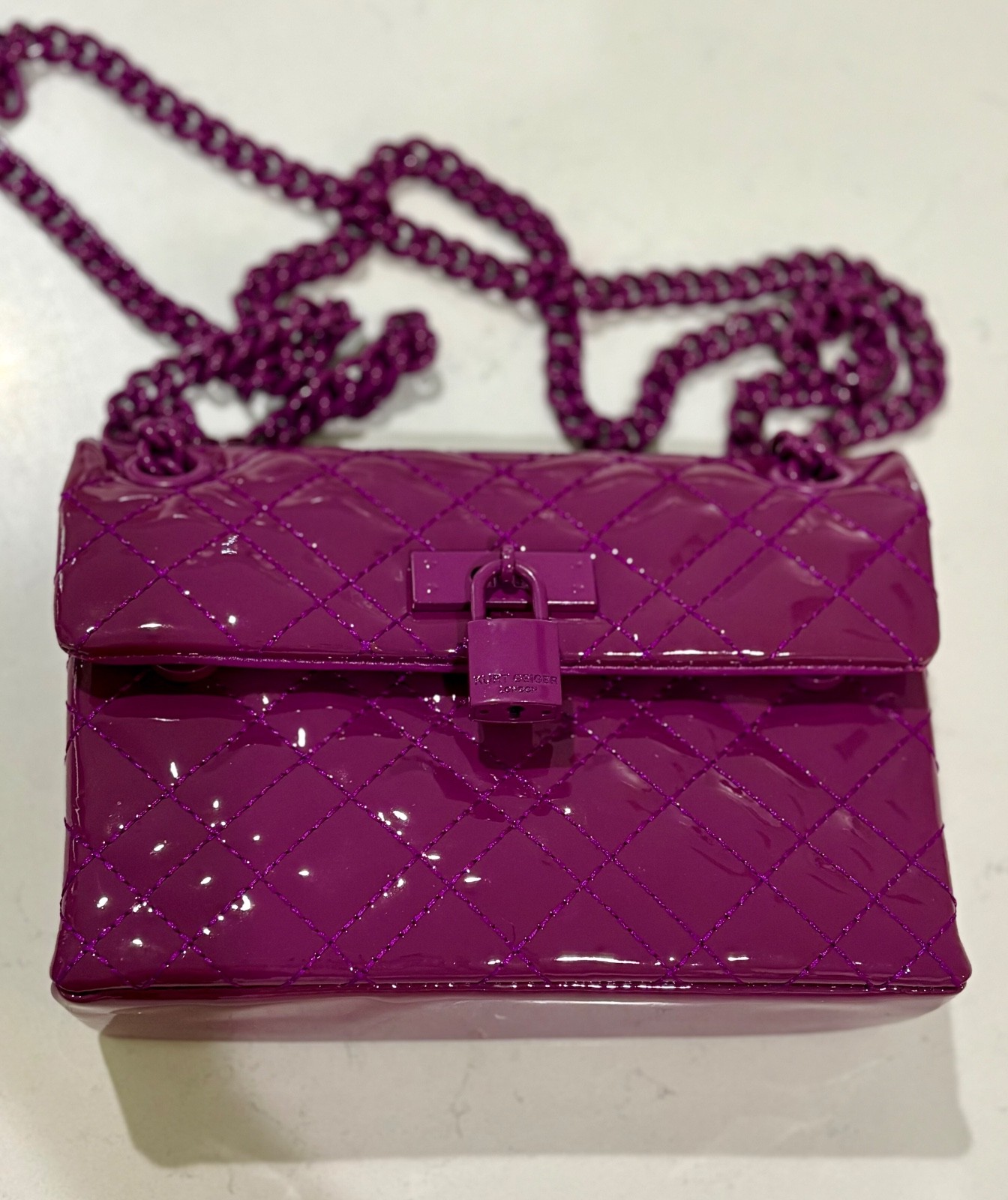 Kurt Geiger London Mini Brixton Drench Patent Leather Lock Crossbody Purple