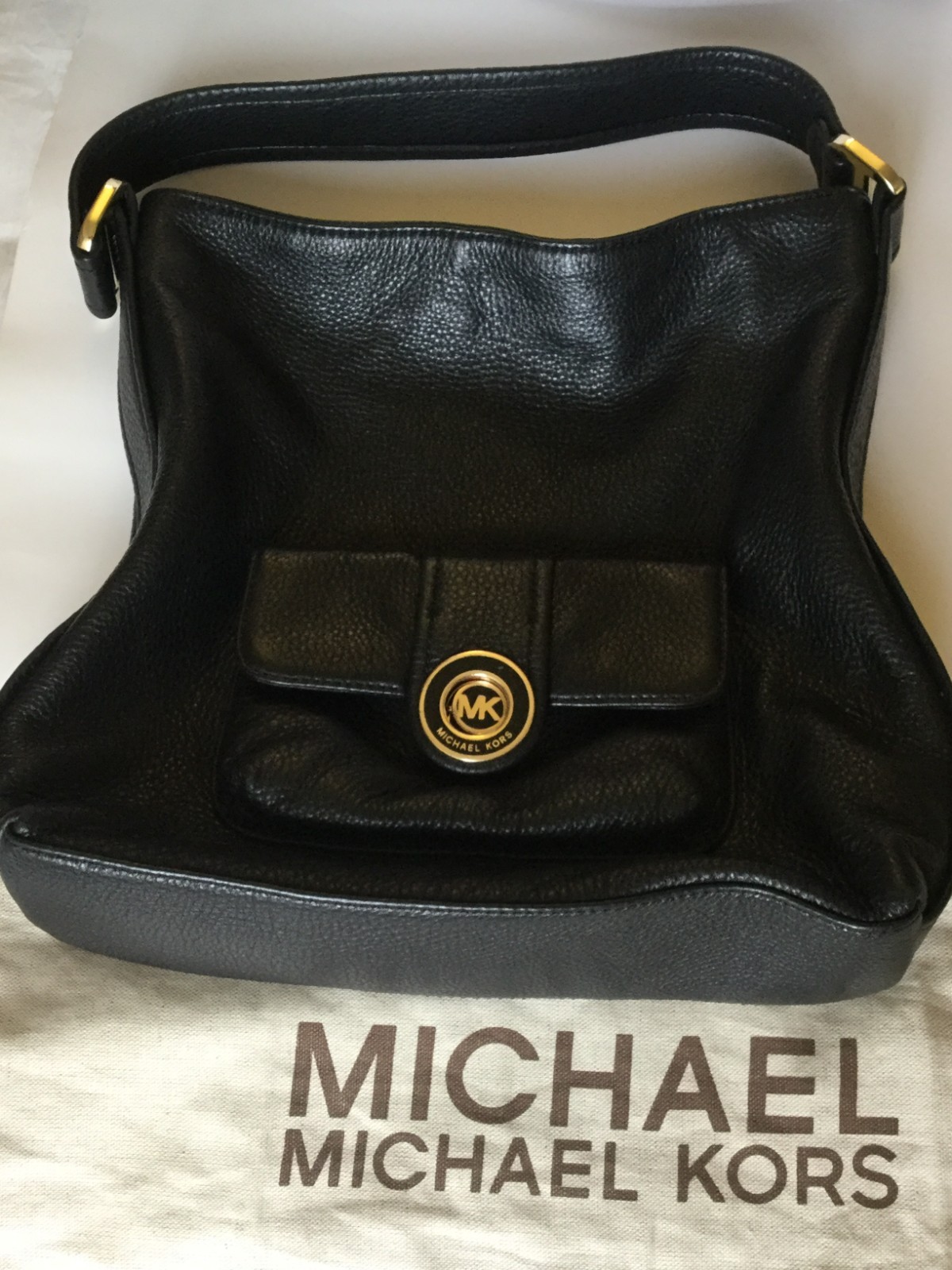 $360 Michael Kors Black Pushlock Women’s MK Large Shoulder Bag -Genuine Leather