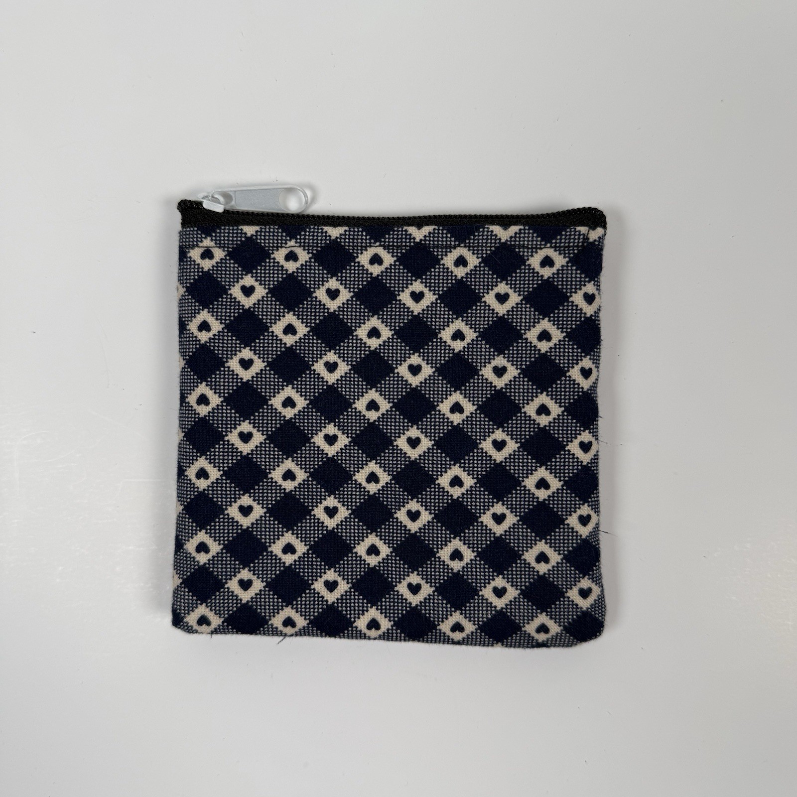 Handmade Zipper Pouch Coin Purse Accessory Bag New Blue Checked Heart