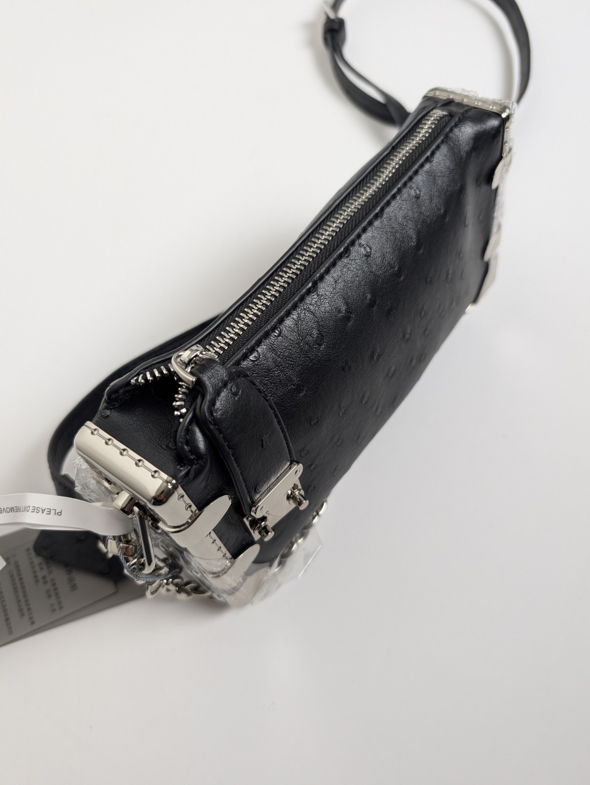 BV&BP Black Ostrich Embossed Mini Crossbody Bag Trunk Style New with Tags