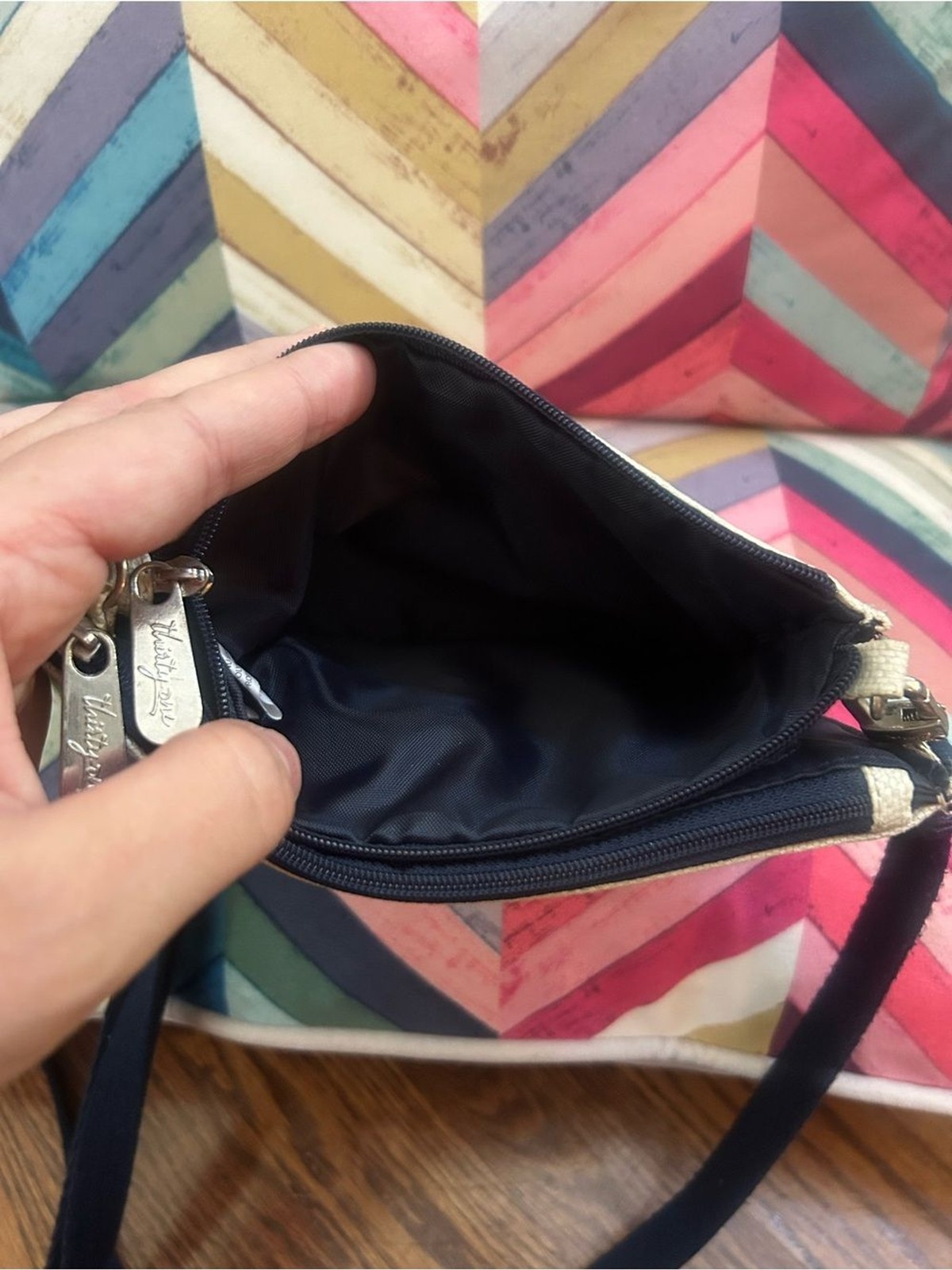 Thirty-One Floral Canvas Crossbody Wallet Purse Organizer Phone Bag Blue Green