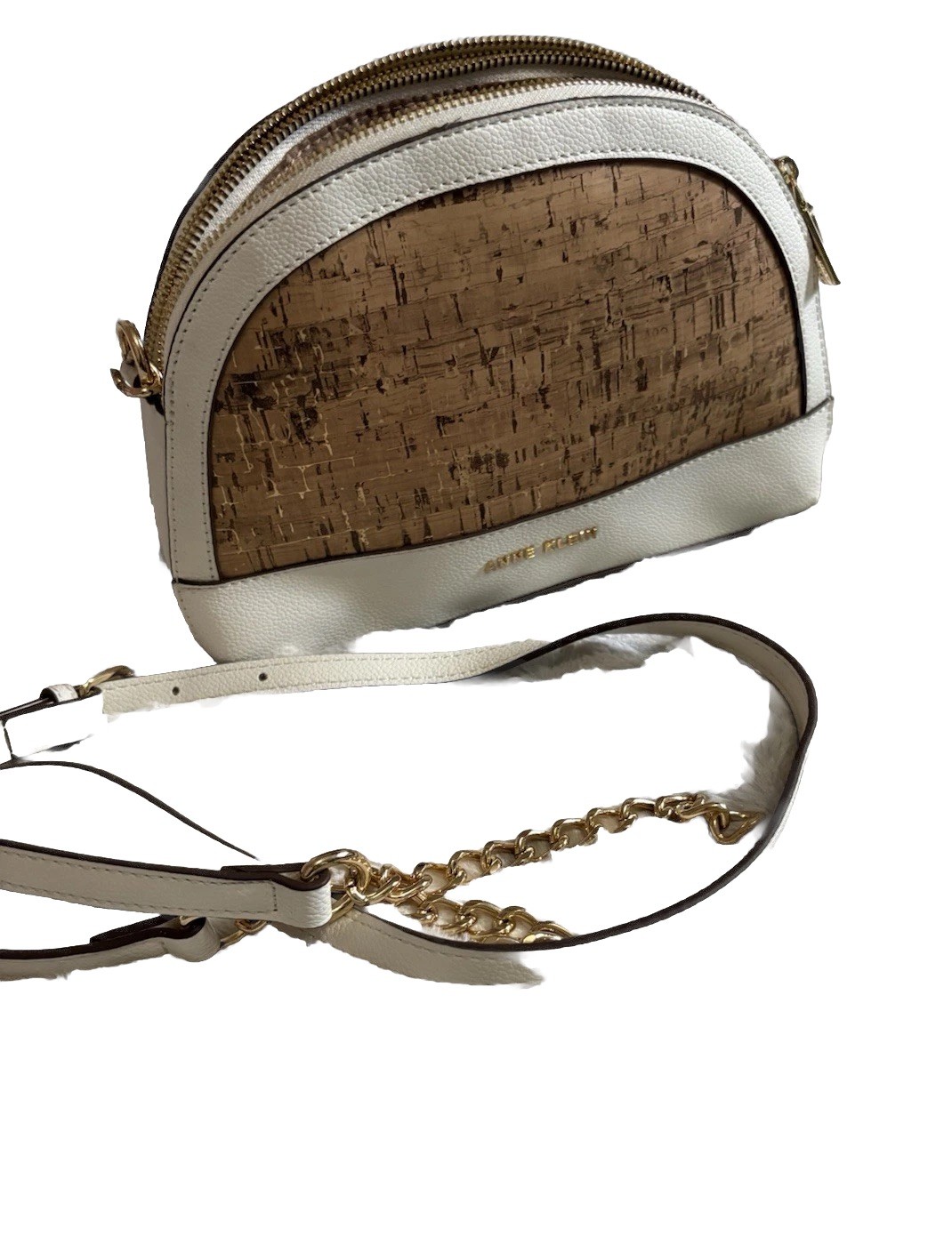Anne Klein Cork Crossbody Bag White Trim Gold Chain Small Purse