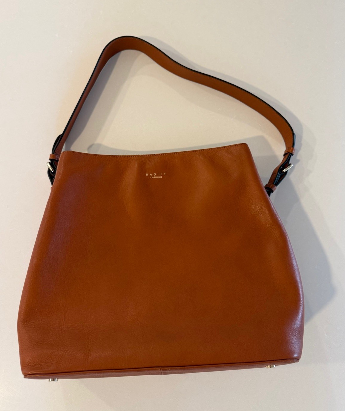 Radley Brown Leather Shoulder Bag Buckle Accent Zip Magnetic Inner Pockets