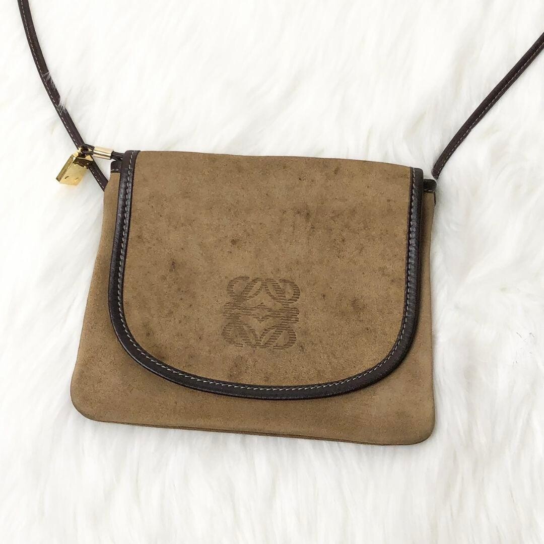 LOEWE Anagram Suede Crossbody Shoulder Bag Brown Unisex From japn