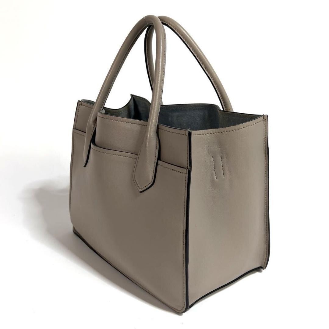 Prada Esplanade Bag Taupe Beige Saffiano Leather Top Handle Tote Handbag Medium