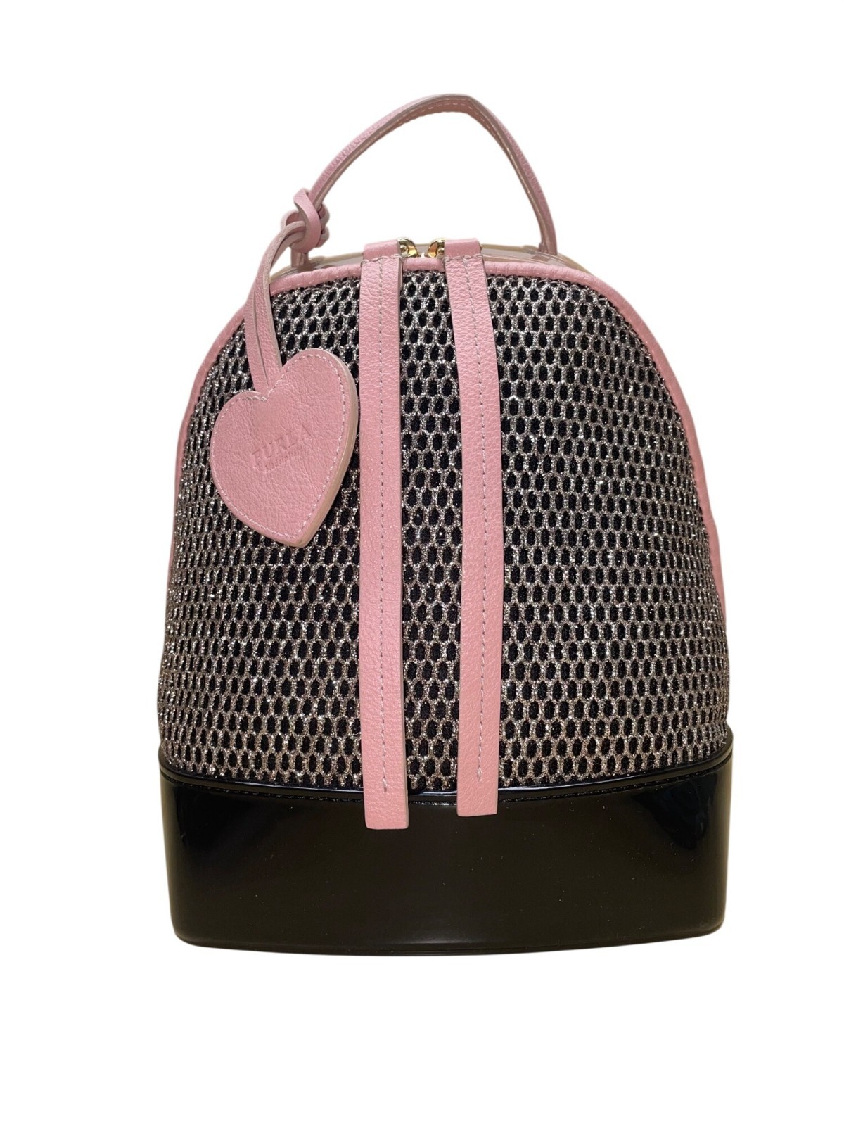 Furla Women’s Pink & Black Mesh & Rubber Blend Heart Backpack