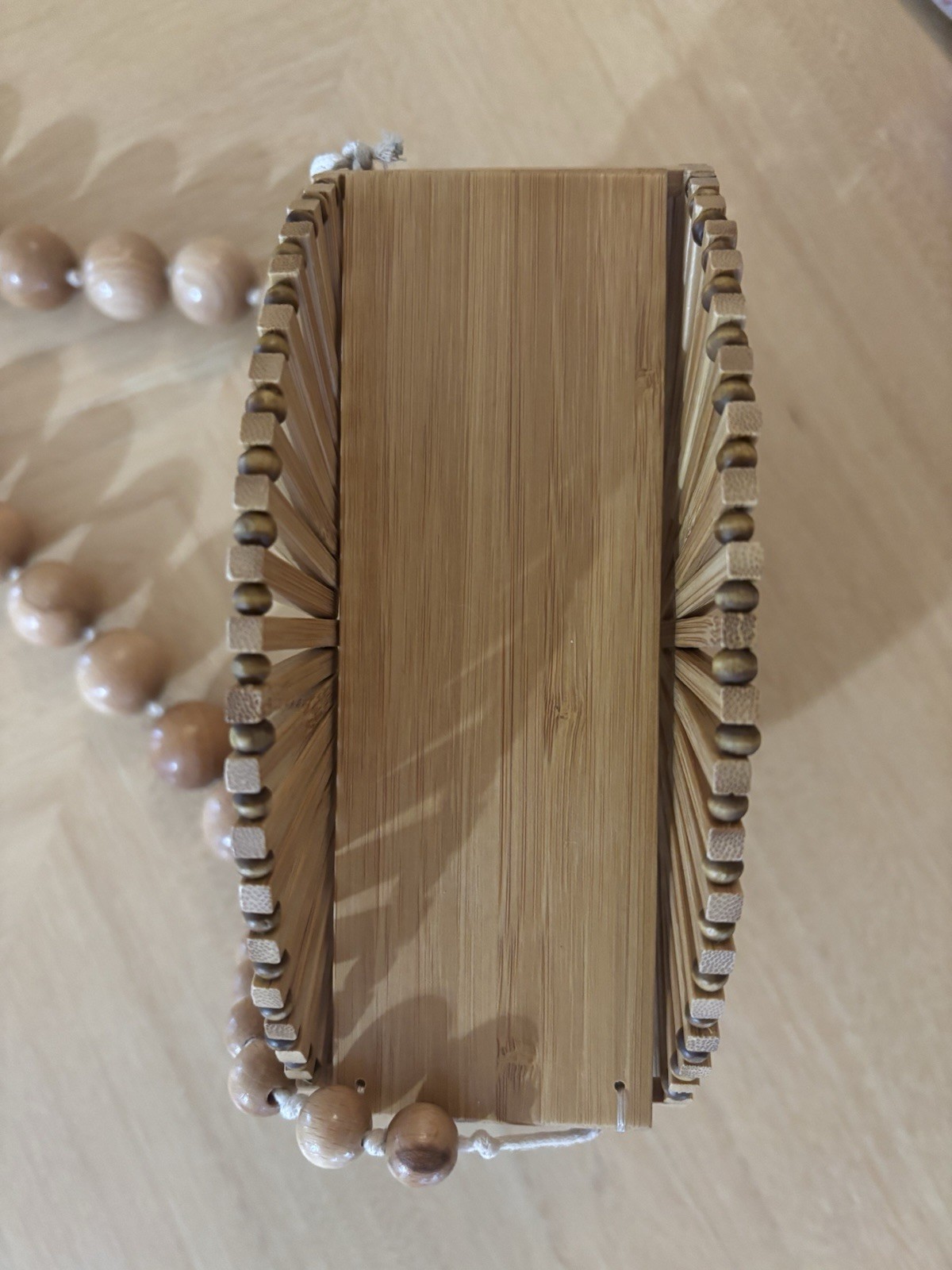 Bamboo Handbag/ Purse Retro Style 8” Diameter Barrel Wood Bead Handle