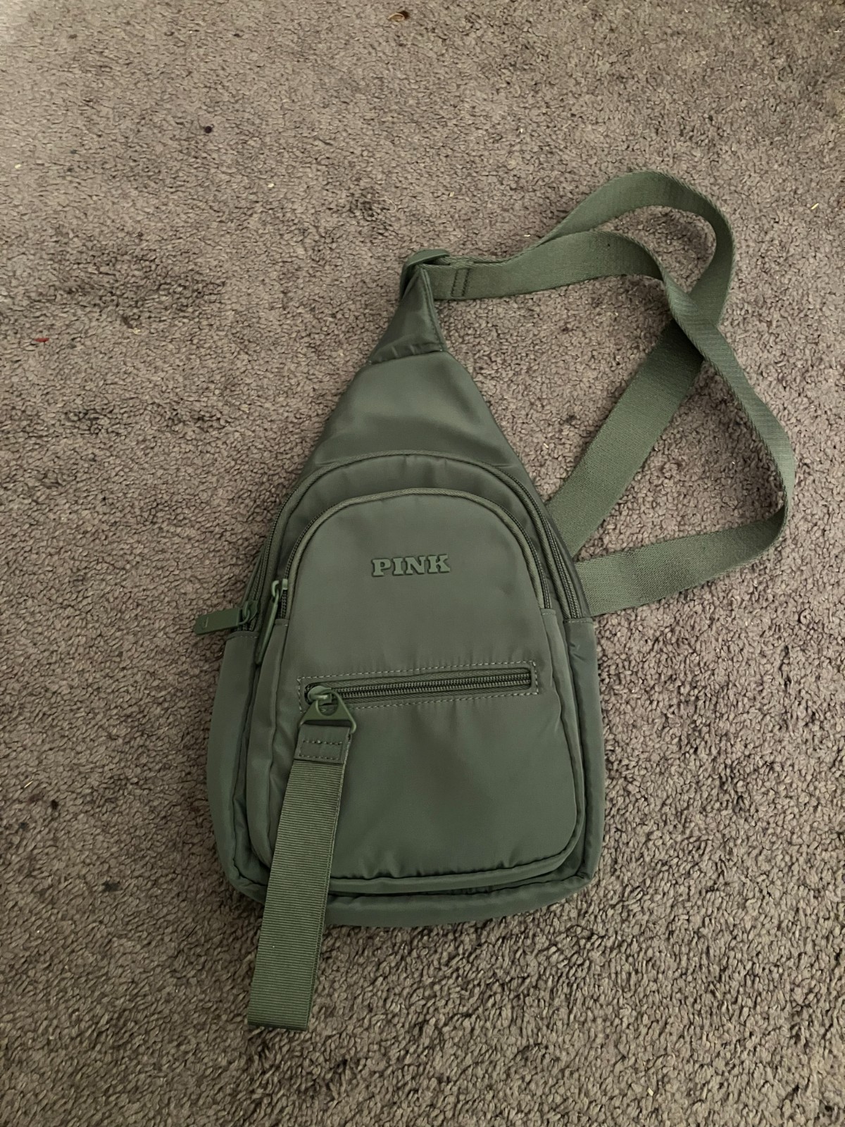 New Victoria’s Secret PINK Nylon Sling Backpack Bag Small Green NWT without tags