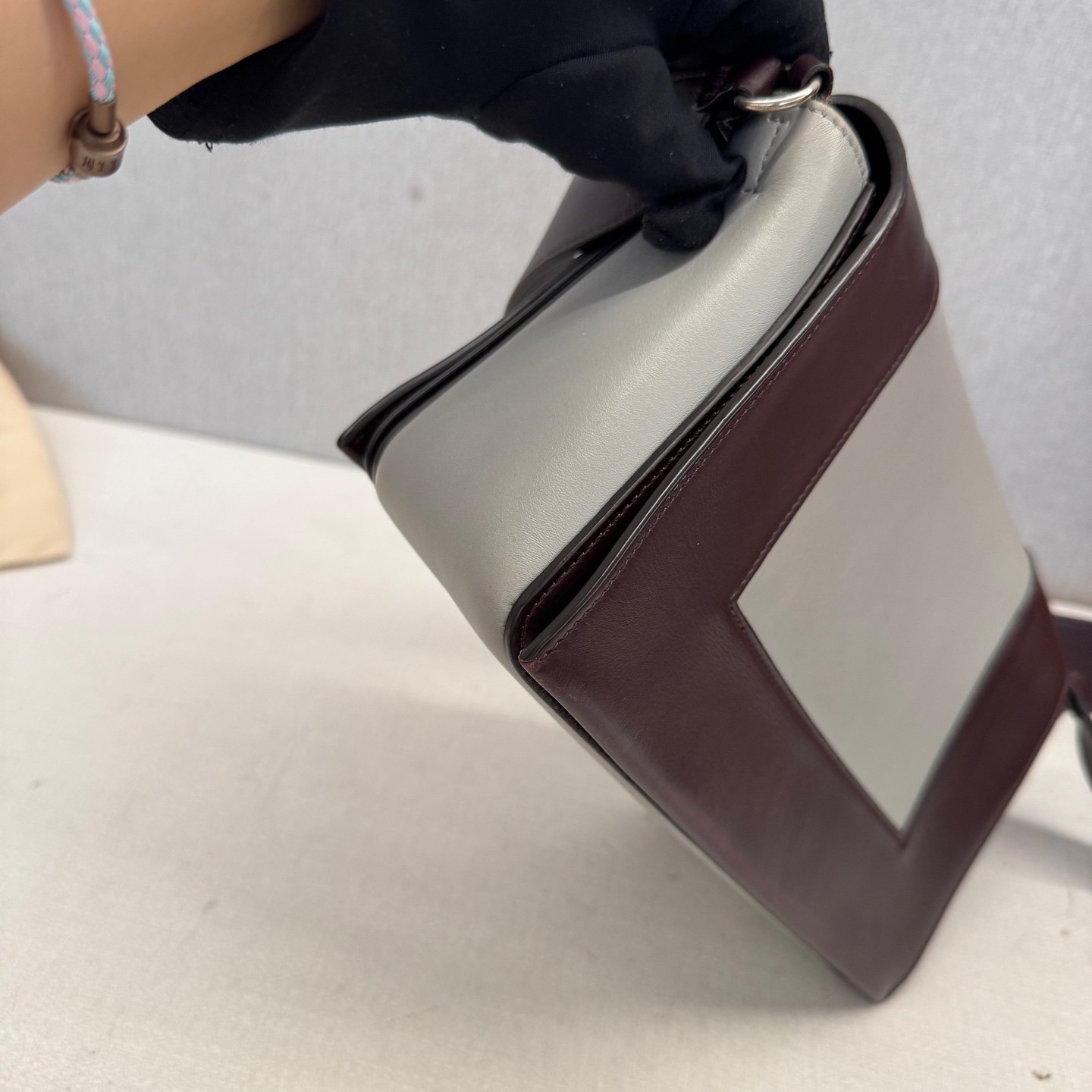 Celine Frame Normal Burgundy Light Gray Calfskin Shoulder Crossbody Bag US Ship