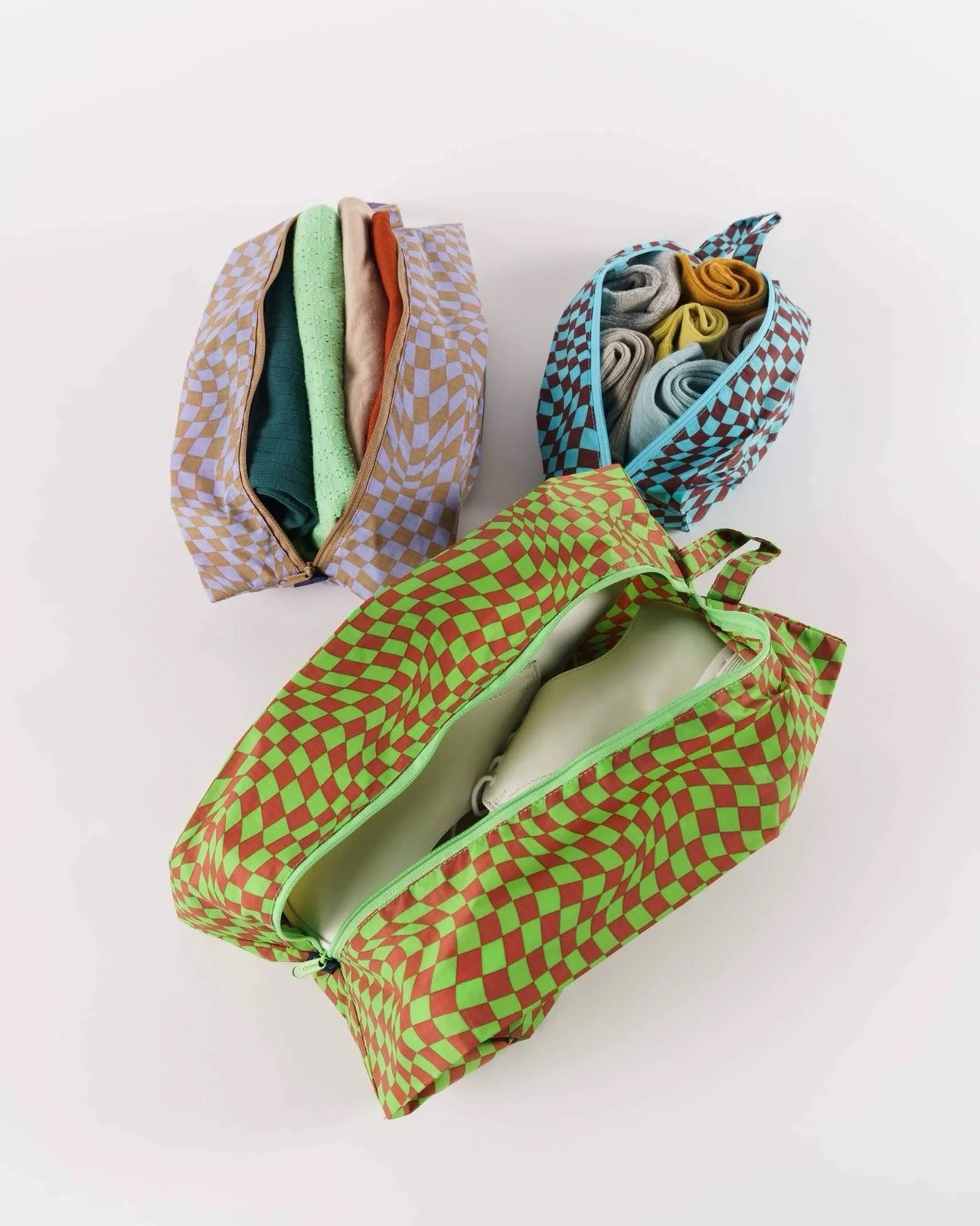 Baggu 3D Zip Set Trippy Checkers Standard Size Reusable Bag Multi Color RARE