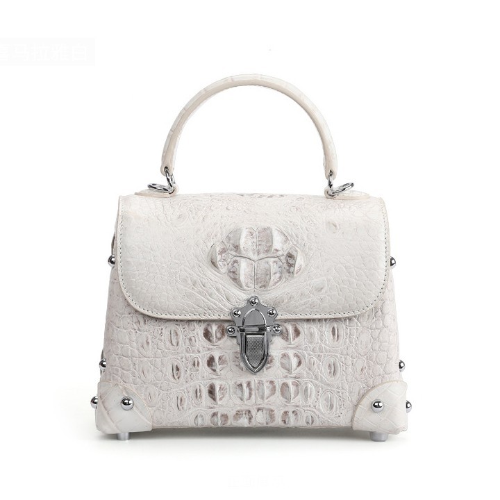 White Genuine Croco Skin Handbag Women’s Shoulder Bag 21x10x16.5 cm