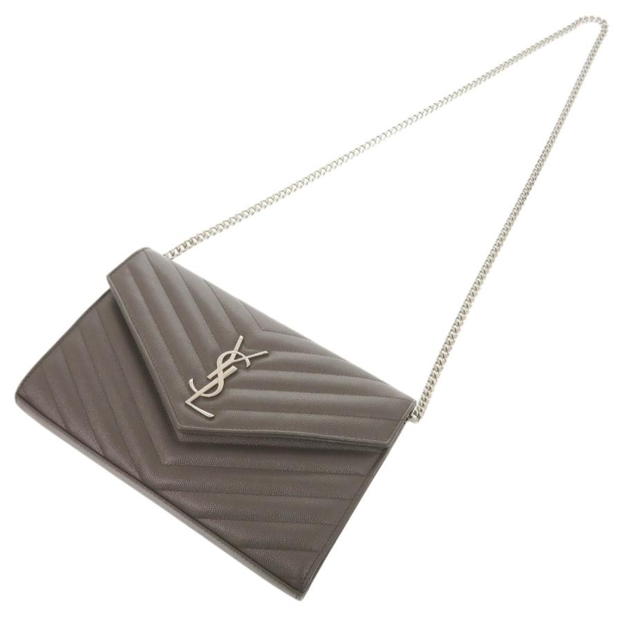 SAINT LAURENT Bag: Cassandra 377828 Gray W22.5H14D4cm w/dust bag strap;