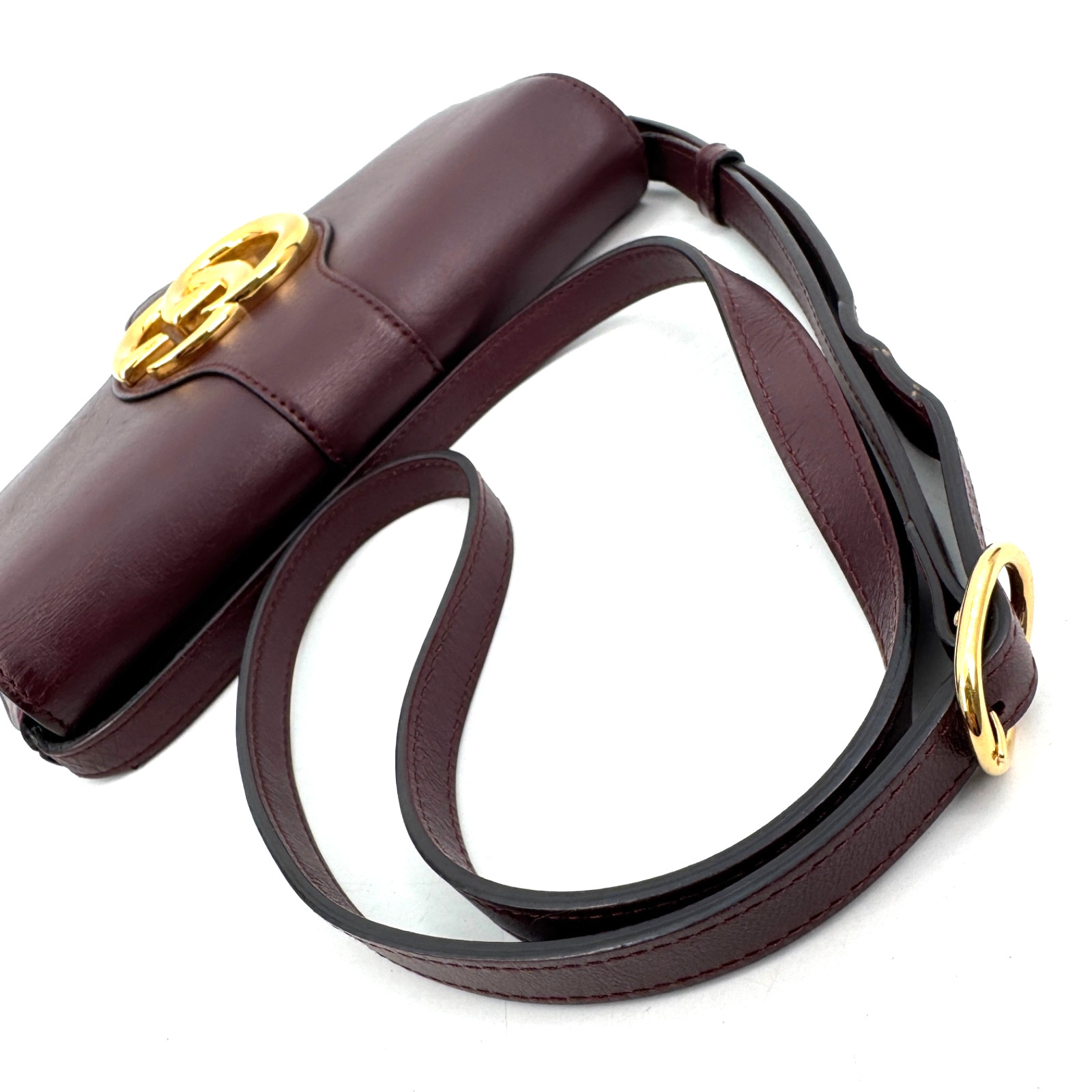 GUCCI Arli Shoulder Bag GG Marmont Burgundy Leather Crossbody Authentic