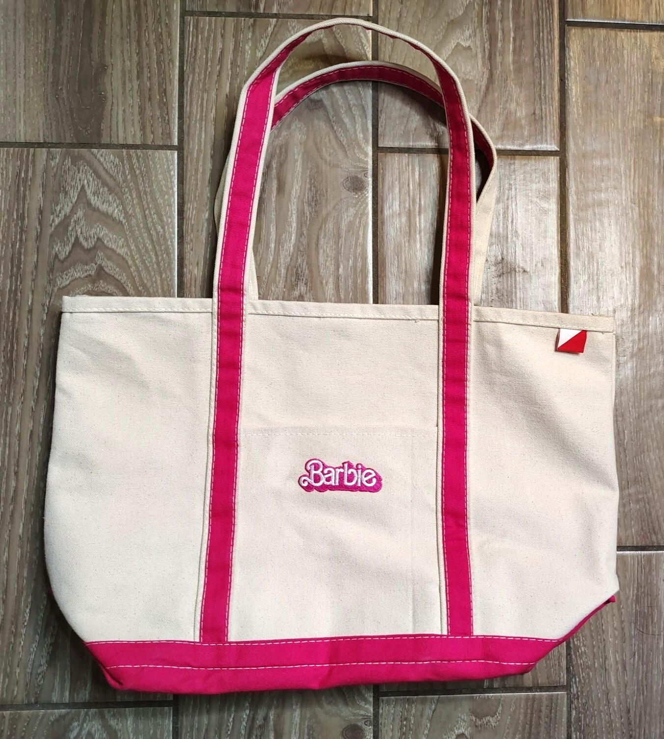 ShoreBags Canvas Tote Bag Barbie Pink Cream Double Shoulder Strap Beach Vacation