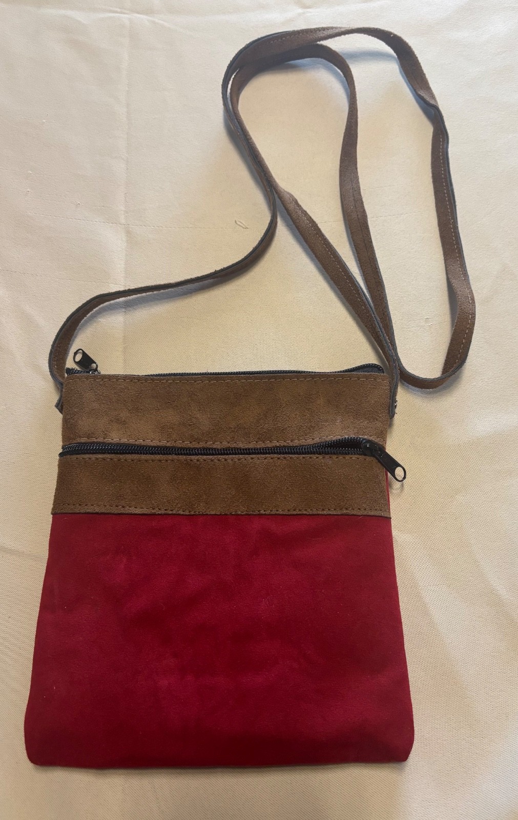 Guatemalan Cross Body Red Brown Boho Pocket 7.25”x 8.5” Small