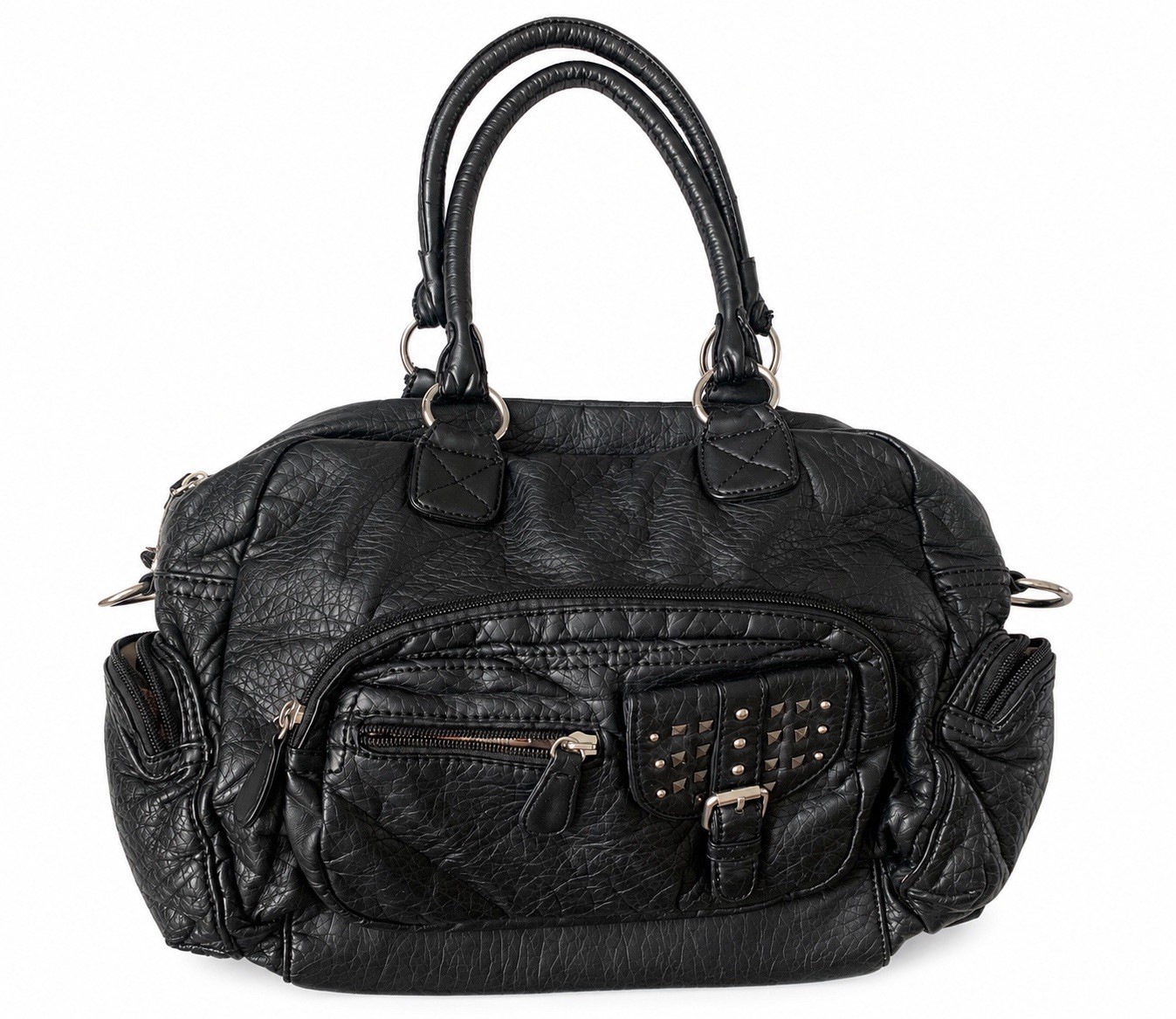 Alberto Y2K Black Studded Shoulder Bag Moto Faux Leather Satchel Purse