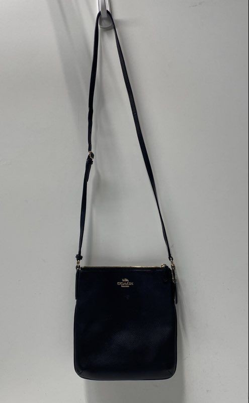 Coach Black Crossgrain Leather Kitt Messenger Crossbody Bag Gold Hardware