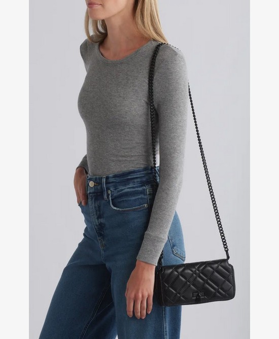 NWT Kurt Geiger London Brixton Drench Leather/Chain Shoulder Crossbody Bag Black