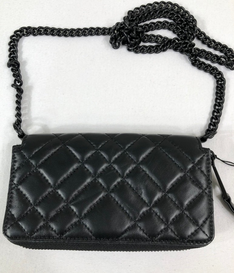 NWT Kurt Geiger London Brixton Drench Leather/Chain Shoulder Crossbody Bag Black