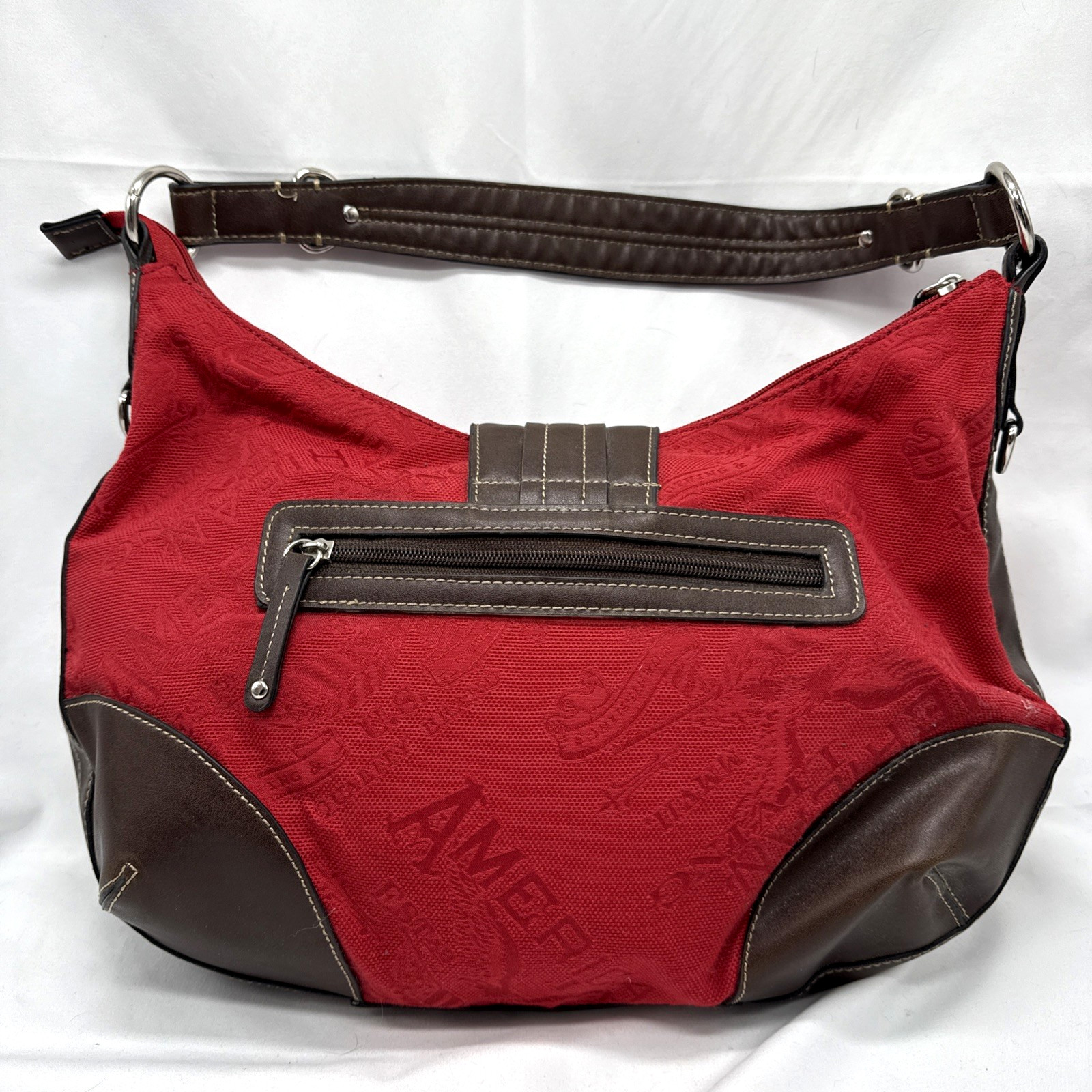 American Living Shoulder Purse Stylish Red Brown Cotton/Vinyl Purse Bag