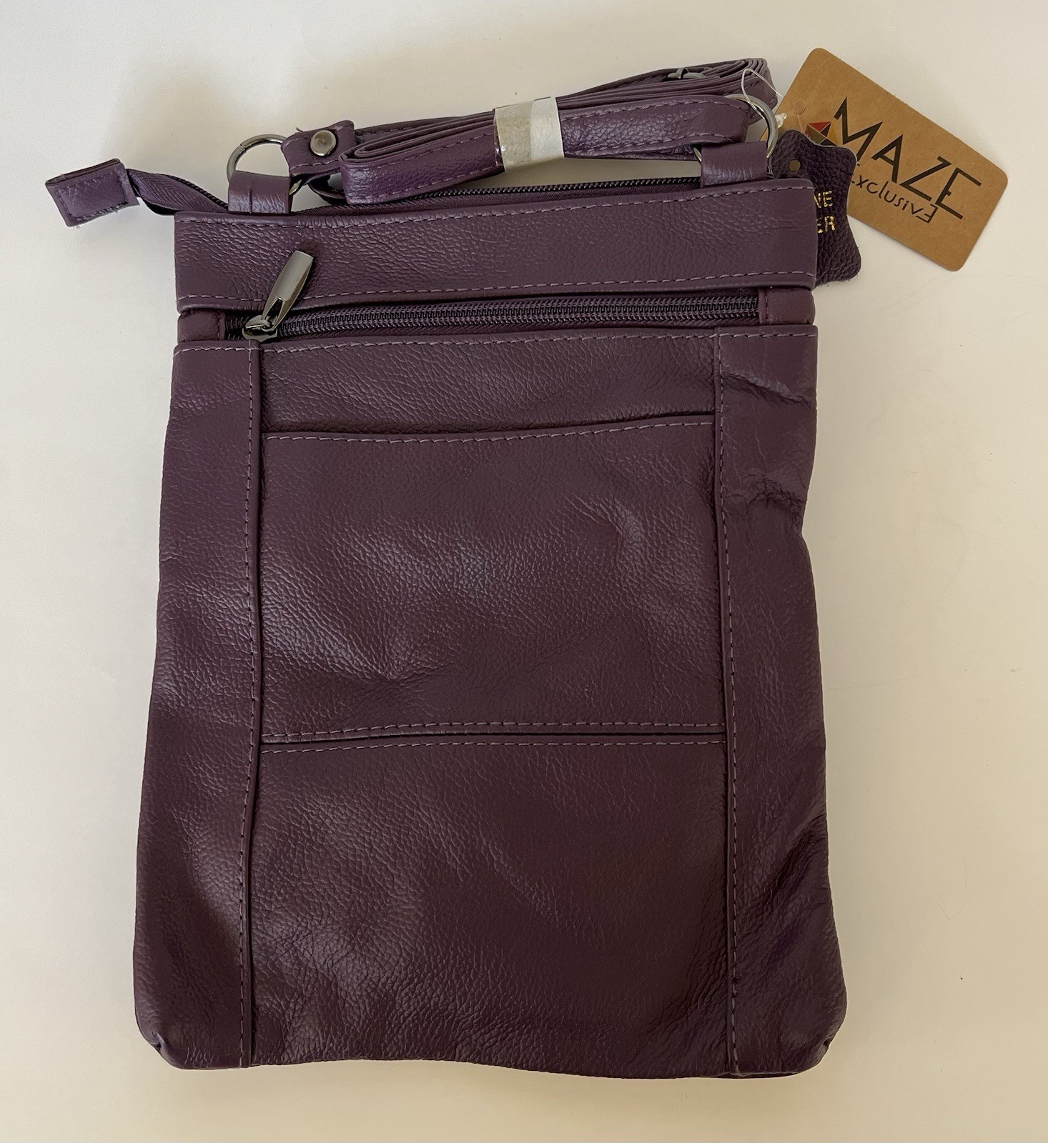 Maze Exclusive Soft Leather Cross Body Handbag Purse Bag Purple New With Tags
