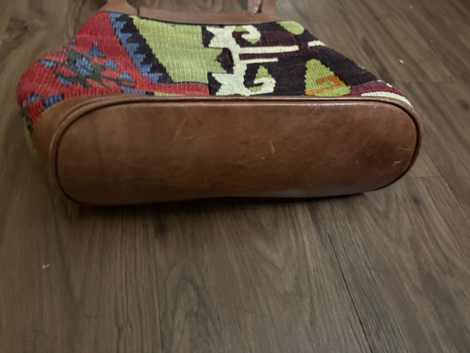 Kilim ART Multicolor Geometric Leather Trim Long Double Handles Bag