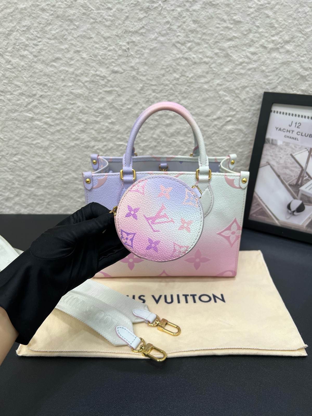 Louis Vuitton Spring Limited Onthego Small Pink Lavender Canvas Tote Crossbody D