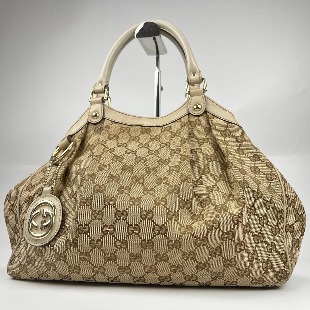 Gucci Sukey GG Canvas Beige Ivory Tote Handbag Gold Hardware Authentic