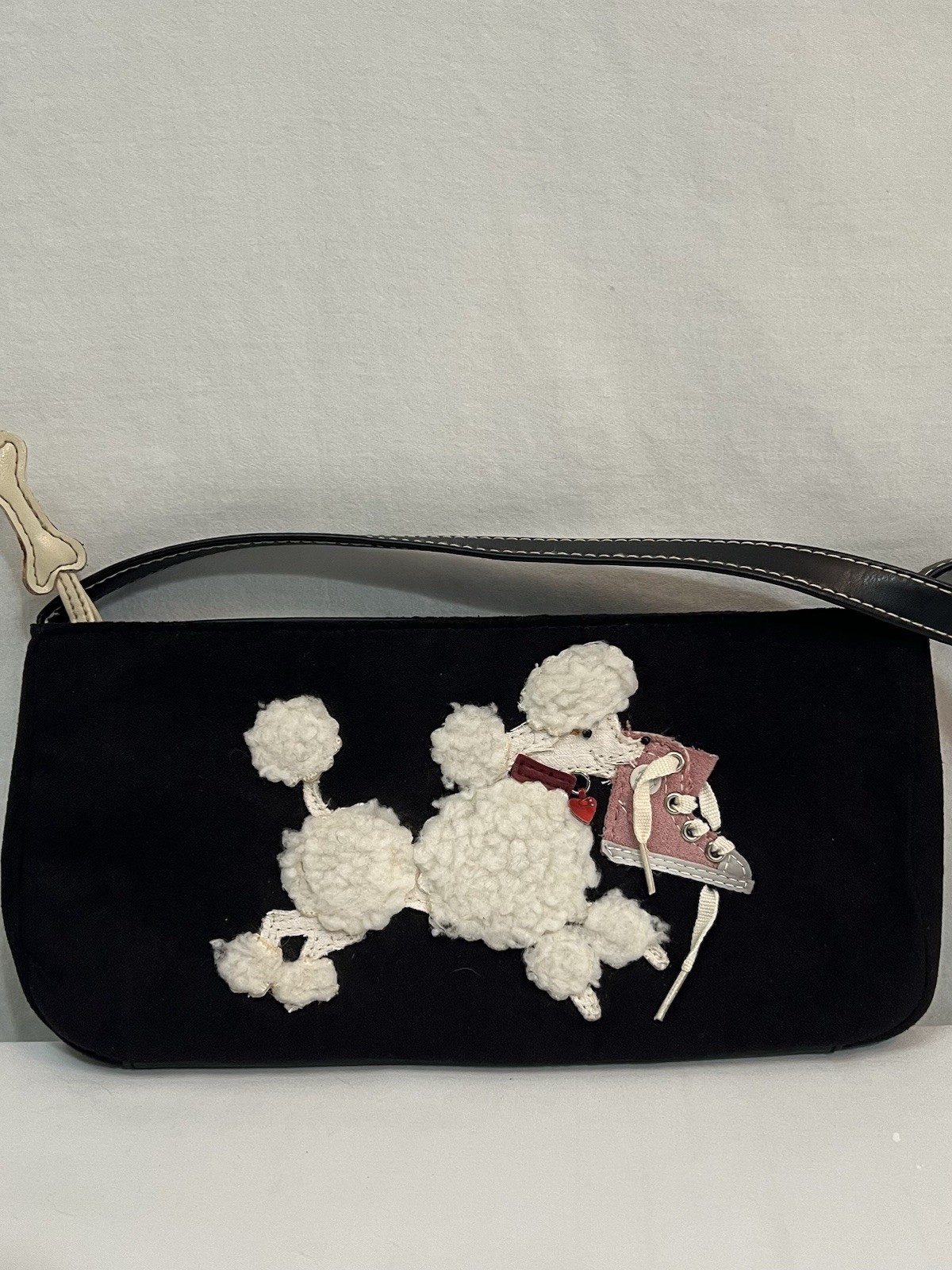 Black Handbag Purse With A White Standard Poodle.