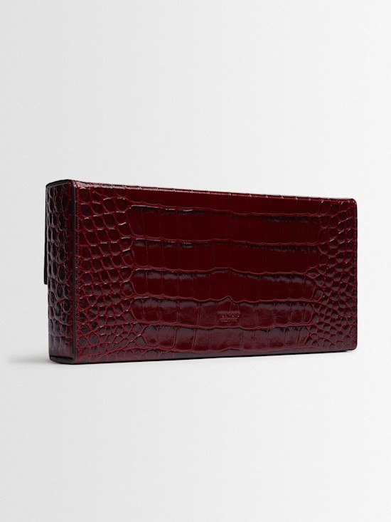 Tom Ford – Women – E/W Croc embossed leather box clutch – Ruby Red