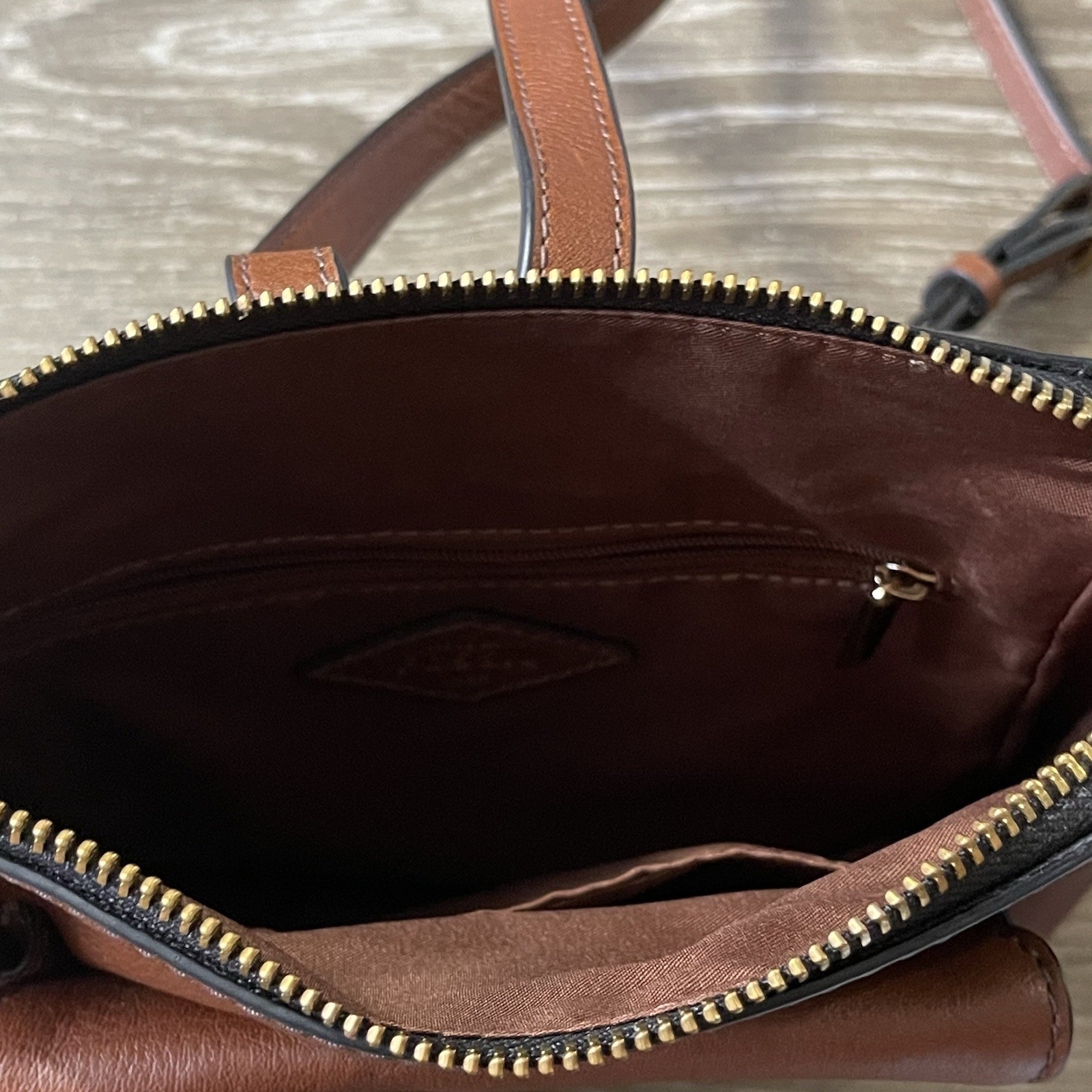 Fossil Parker Brown Pebbled Leather Mini Backpack Gold Hardware Cognac Small Bag