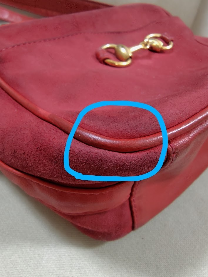 Gucci Horsebit Shoulder Bag Suede Red Authentic 325T0387
