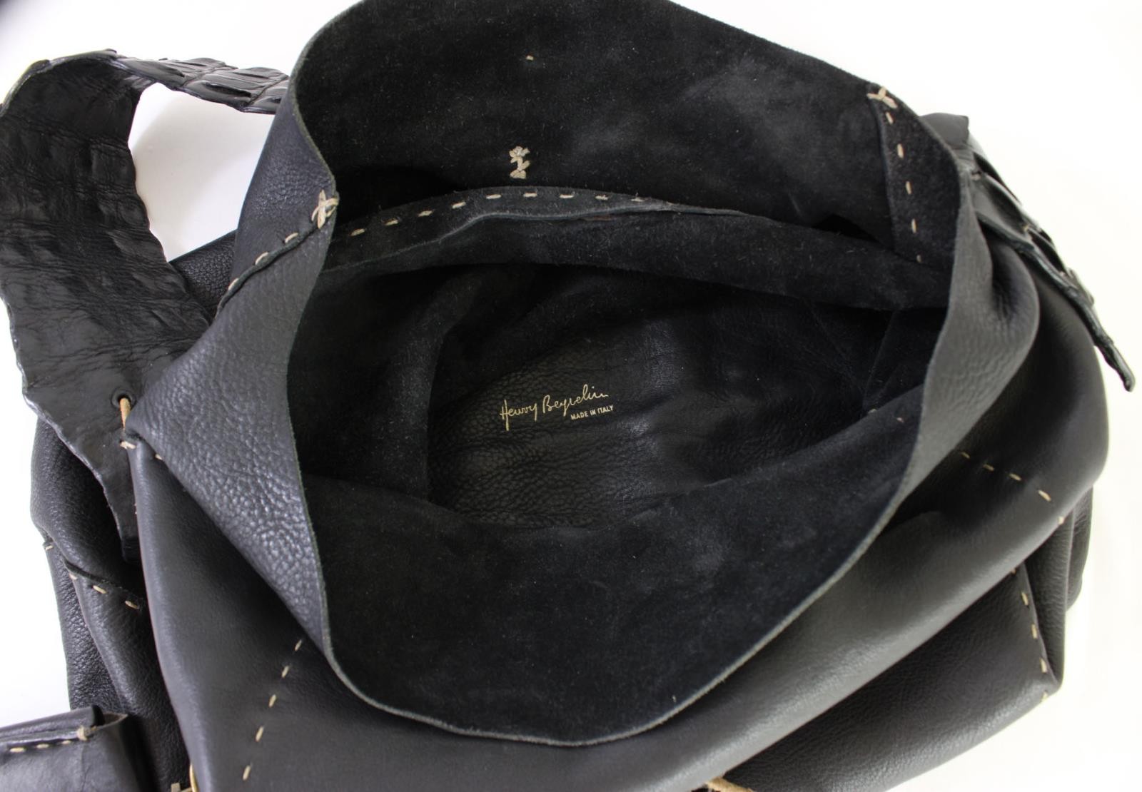 Henry Beguelin Black Pebbled Leather Large Hobo Handbag Shoulder Bag