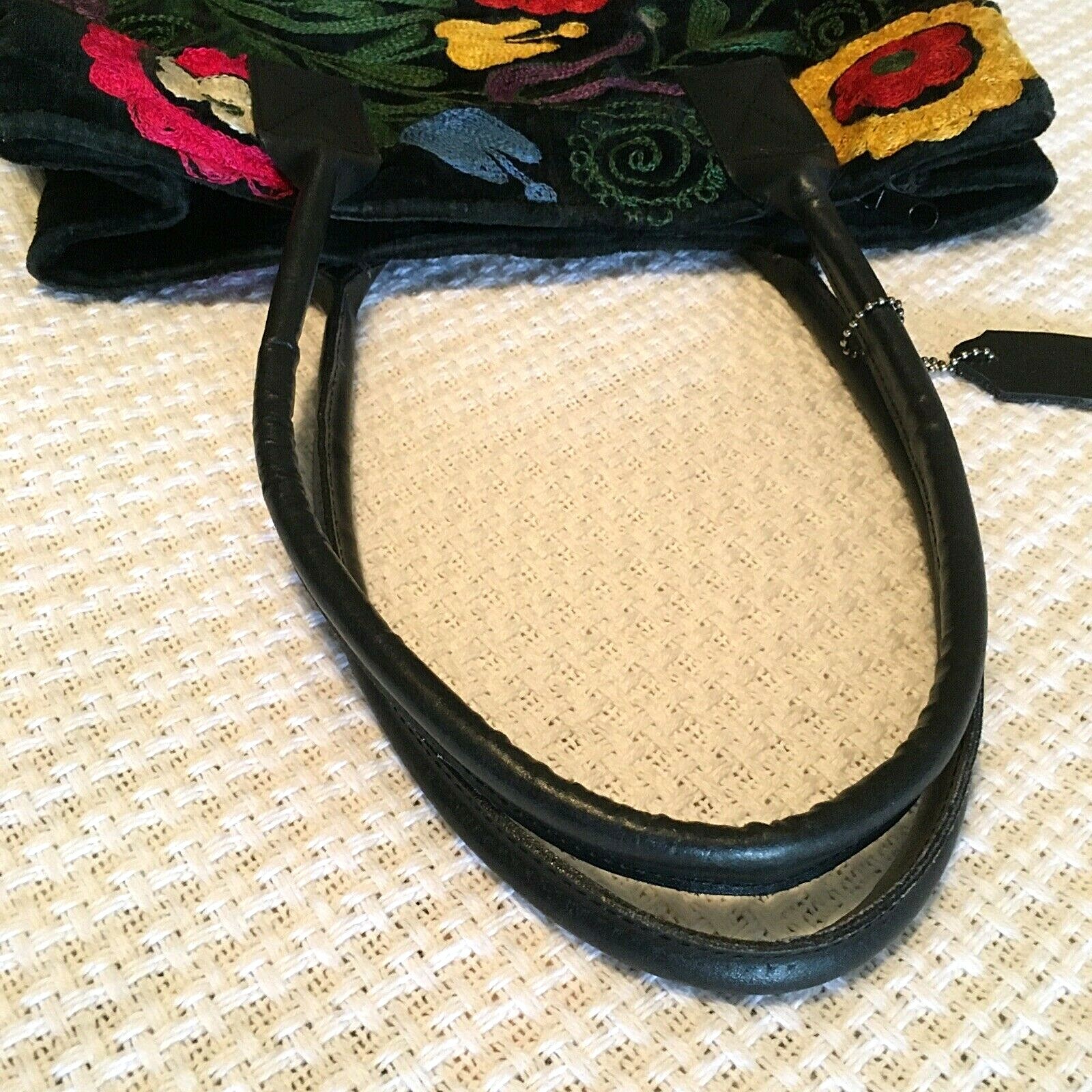 Colorful Embroidered Shoulder Hand Bag Velvet Leather M 14X11X3 Drop 9in