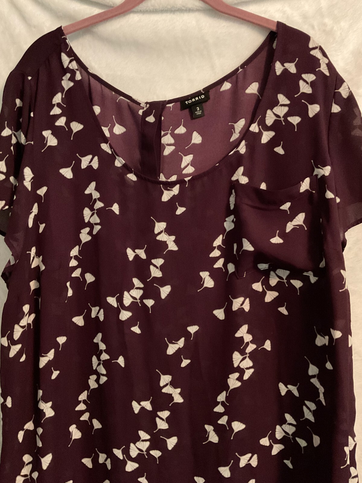 Torrid Dark Purple & White Plus Button Down Pocket Polyester Short Sleeve Blouse