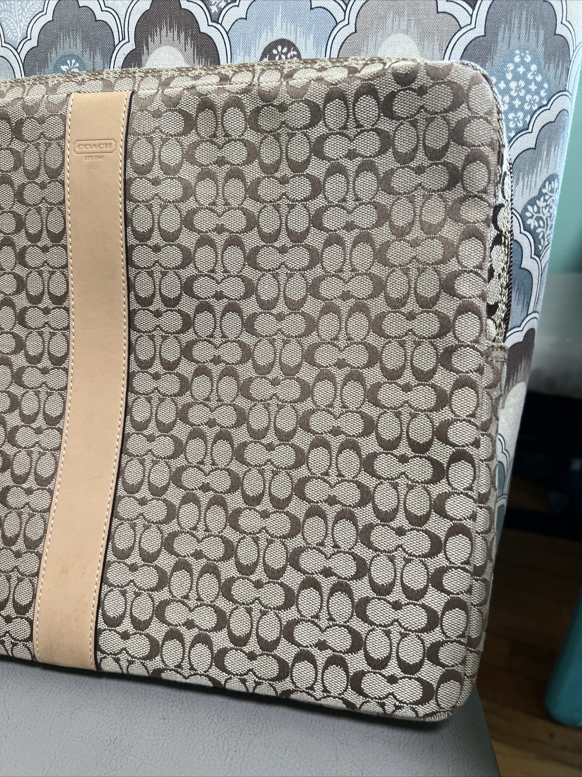 Coach Laptop Sleeve Case Bag Signature CC Jacquard Khaki