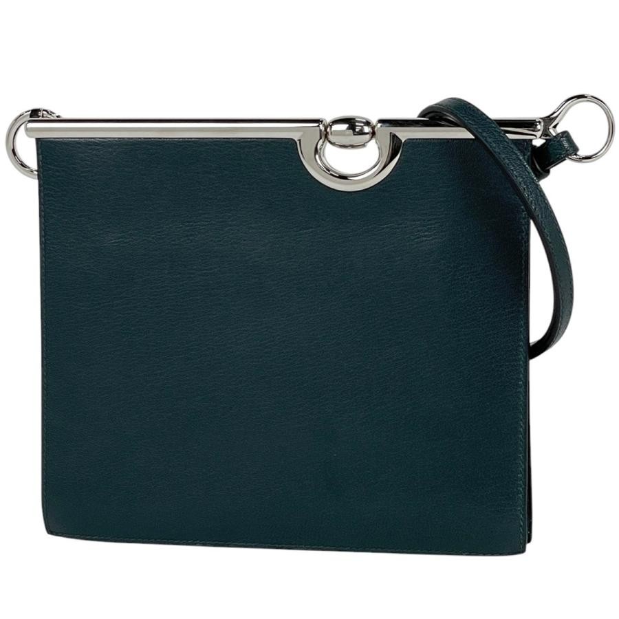 Hermes Mors De Bride Crossbody Shoulder Bag Green Grained Leather Z Stamp 99
