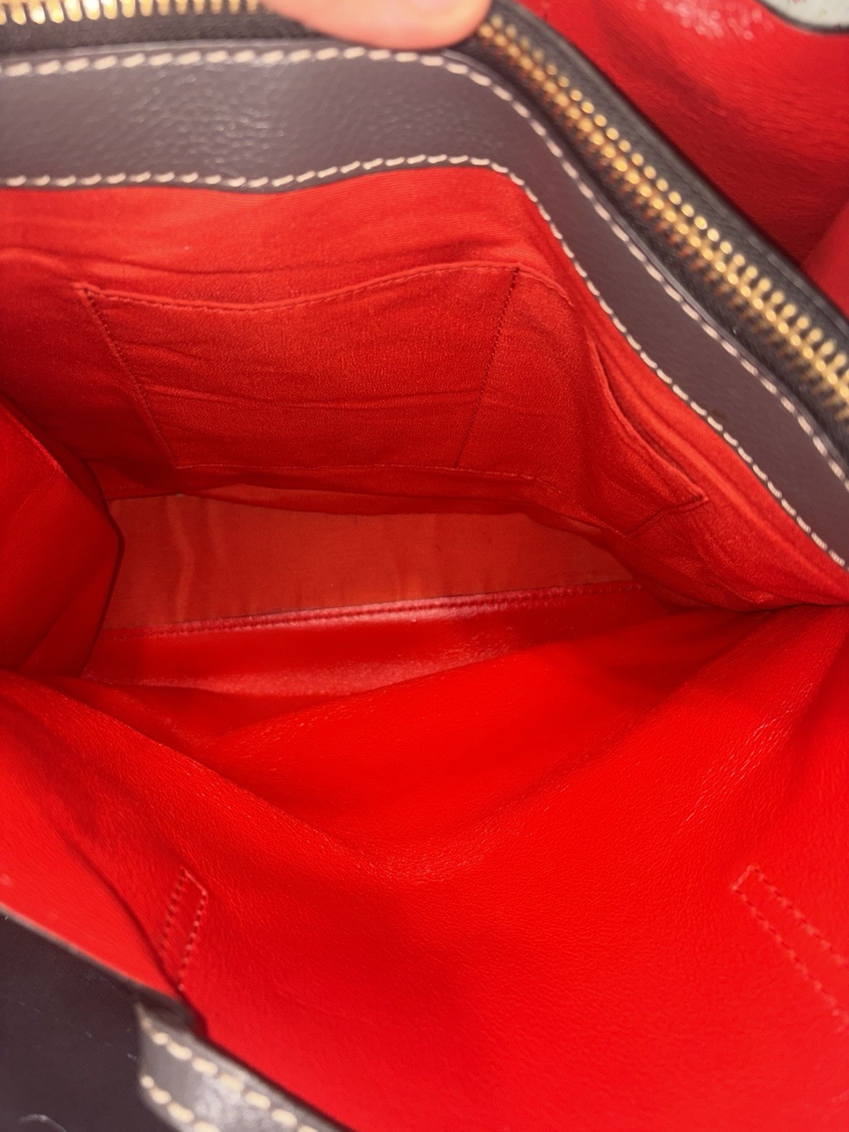 Marc Jacobs Gray Pebbled Tote Bag Drawstring Gold Hardware Red Lining