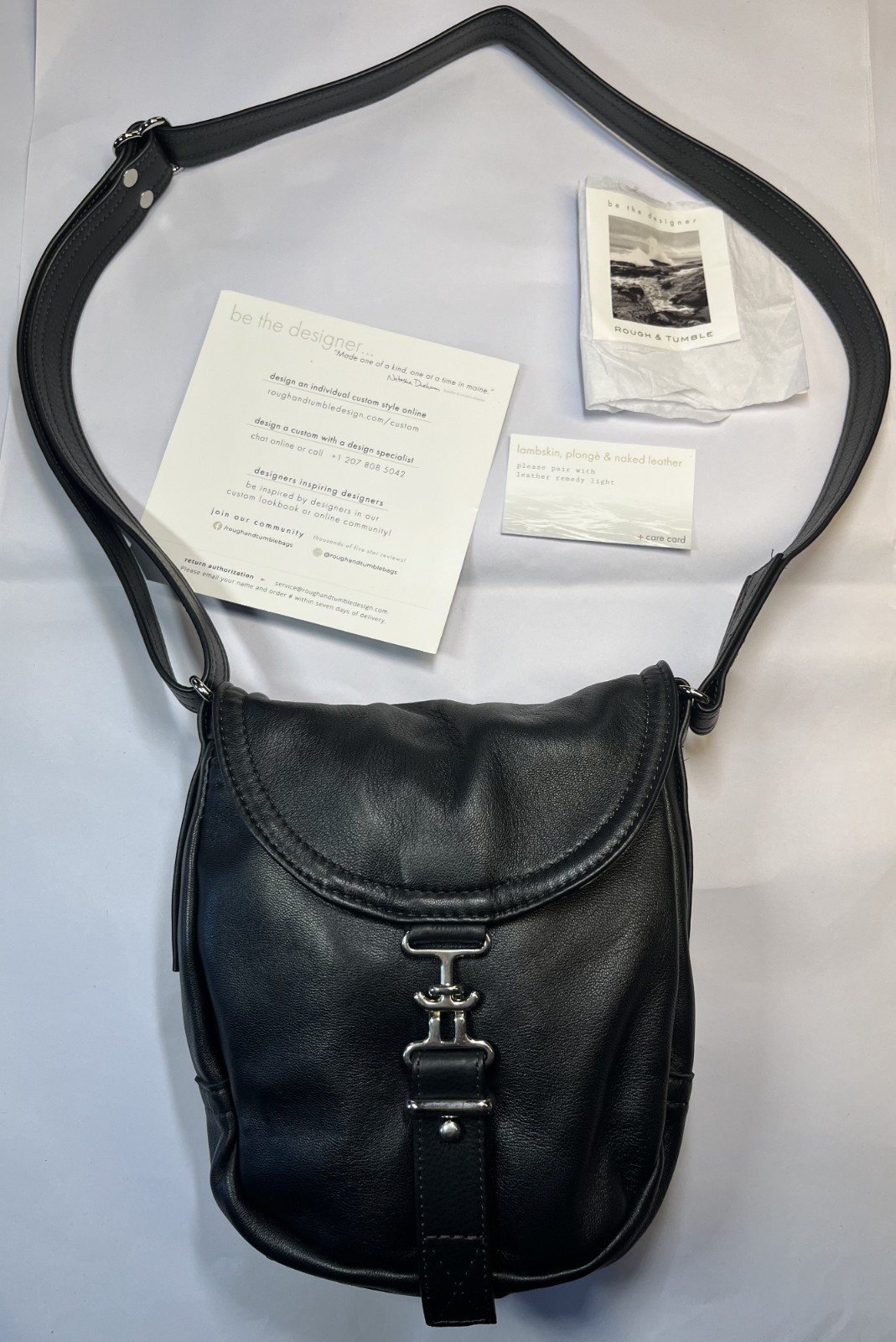 NEW Rough & Tumble Custom 1903 XS Crossbody Bag Black Lamb Leather Adjustable