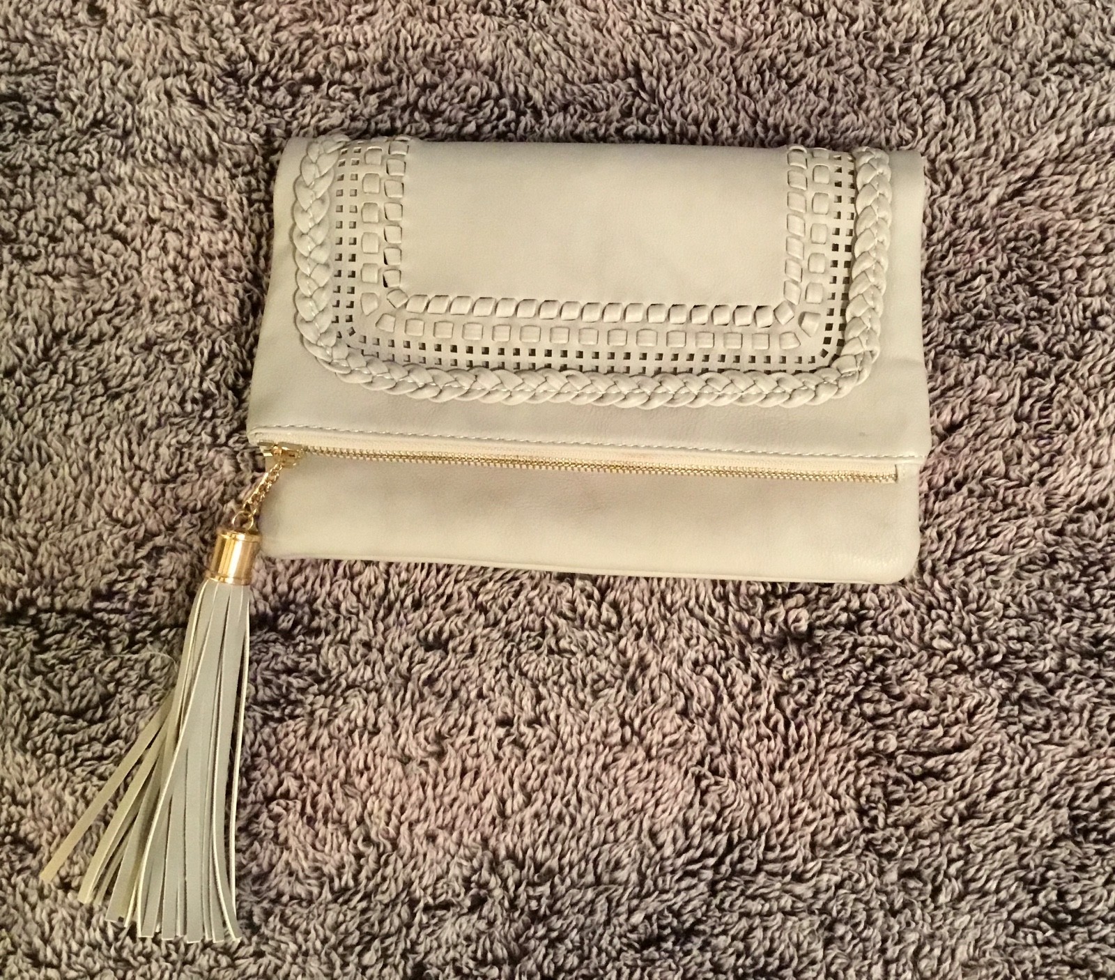 Clutch Purse Tassle & Gold Chain Cream with Cutout design phone/glasses pockets
