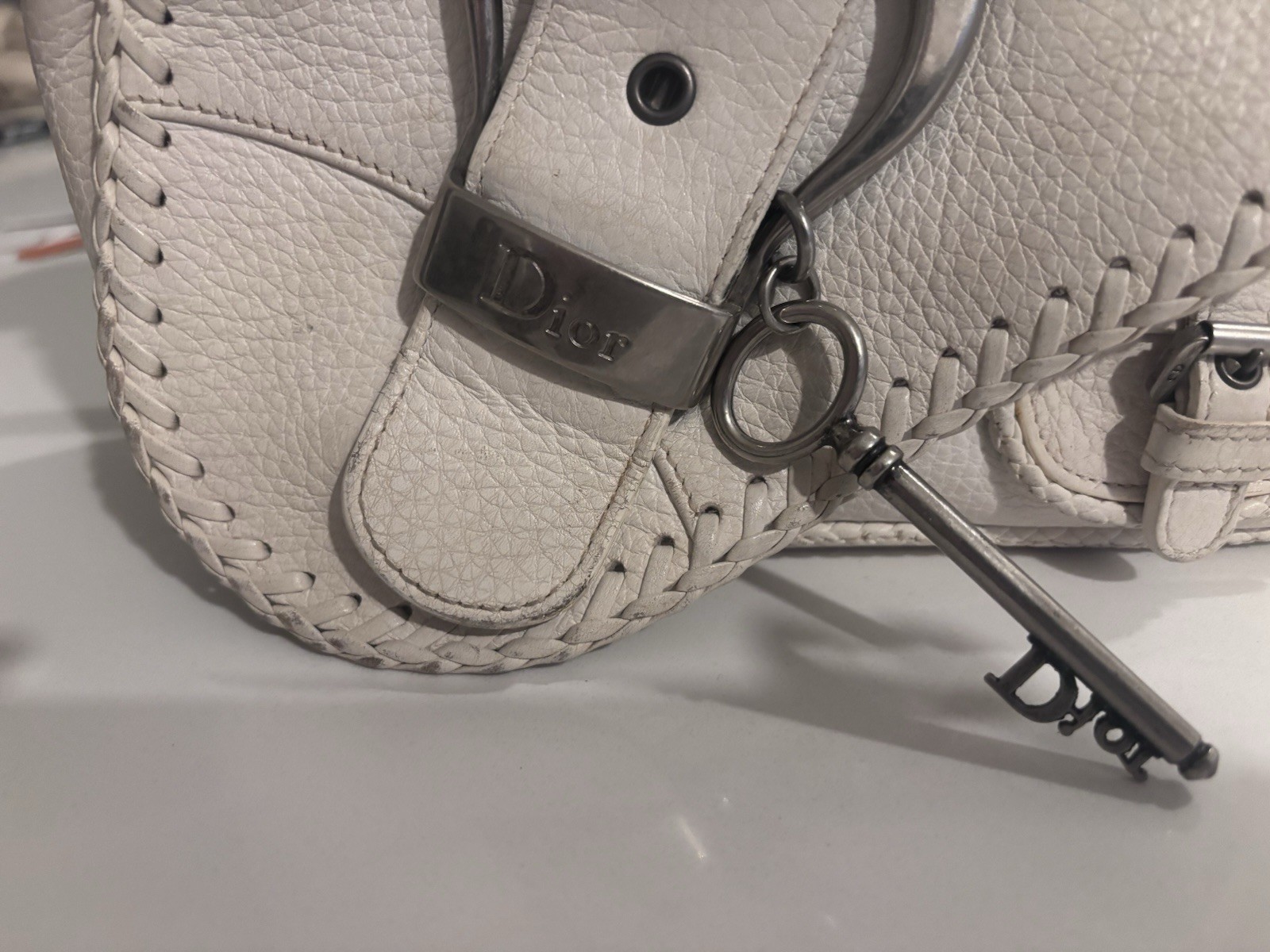 Christian Dior extremely rare Authentic cream Gaucho Satchel Saddle bag.