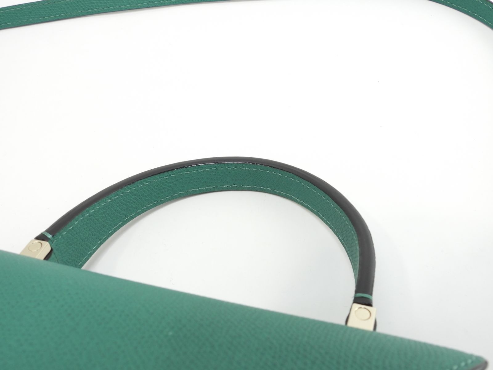 Valextra Mini Iside Embossed Leather Green Handbag with Strap 8.6*6.4*4.3 inch