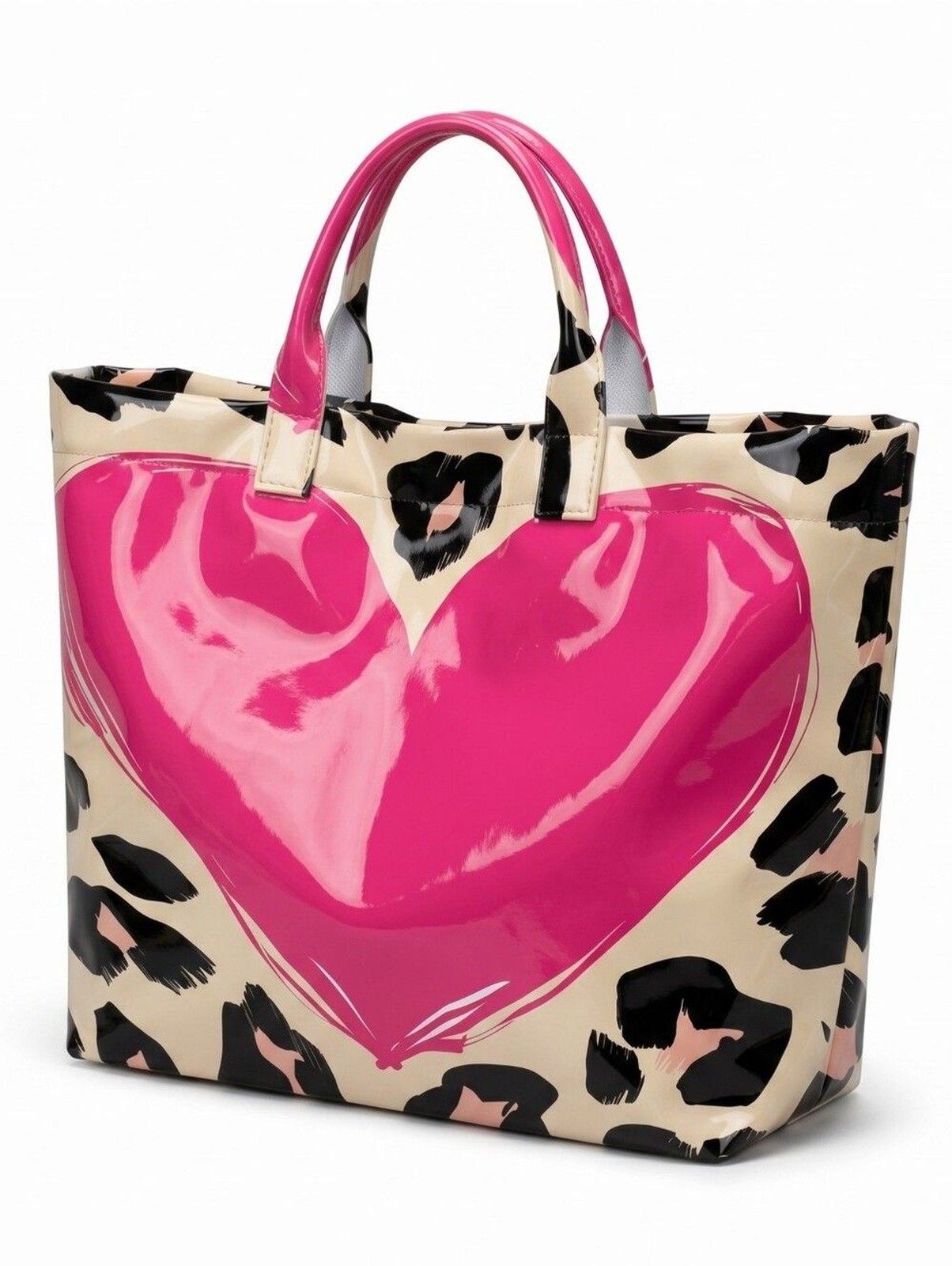 Heart Leopard Print Stylish Vegan Leather Tote Bag-Waterproof