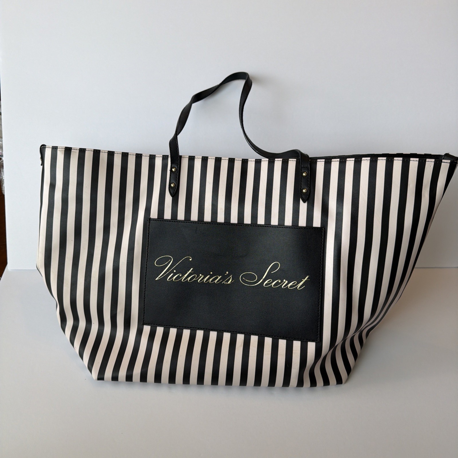 Victoria’s Secret Black & White Striped Weekender Travel Tote Bag