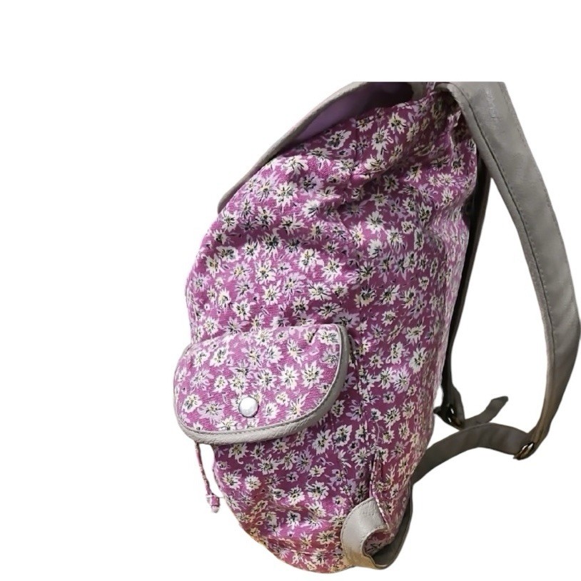 Candies Floral Backpack Cinch Snap Closure Bag Purple Vintage Retro pockets