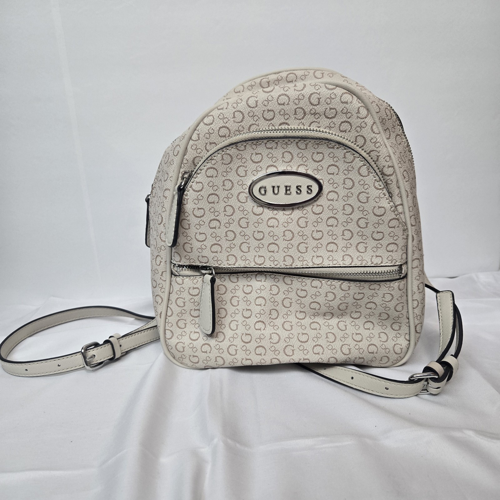 GUESS Beige Logo Print Mini Backpack Y2k Casual Chic Streetwear McBling