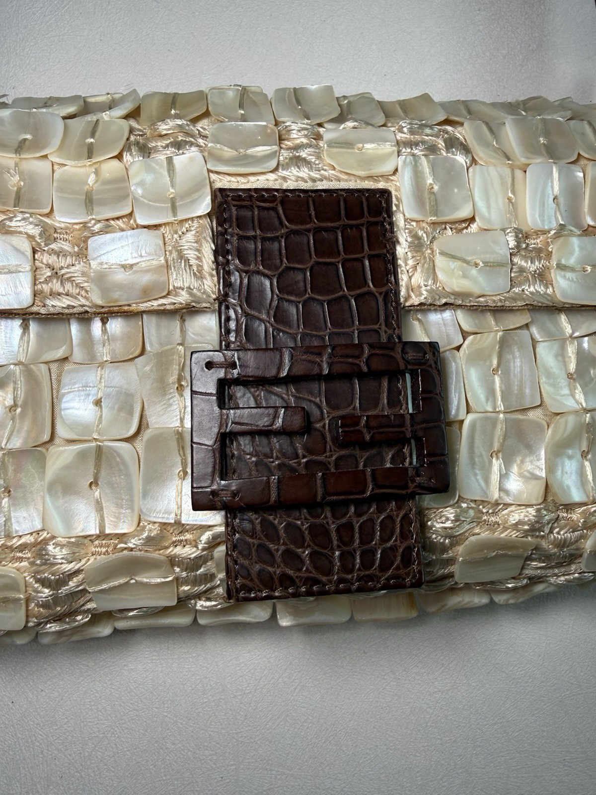 Vintage Fendi Mother of Pearl Baguette W Crocodile Trim